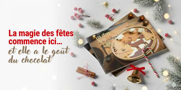 Image de présentation de chocolats artisanaux disposés sur une table festive.